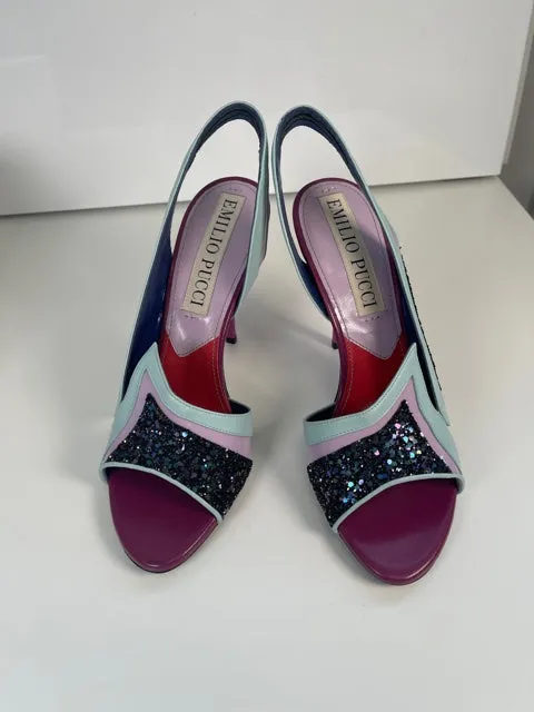 Brand New Emilio Pucci Glitter Slingbacks 38