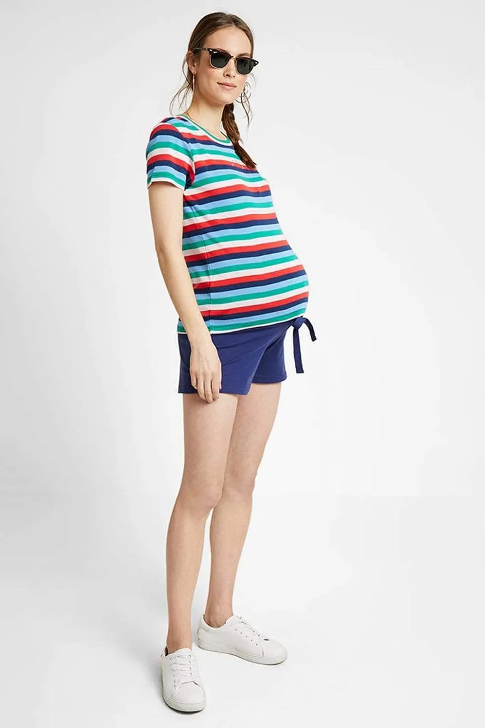 Caren Cotton Spandex Navy Maternity Shorts