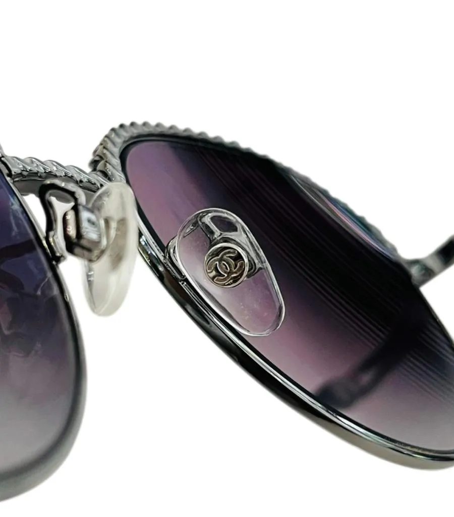 Chanel Pearl Trim Sunglasses With Pearl, Chain & Leather Straps