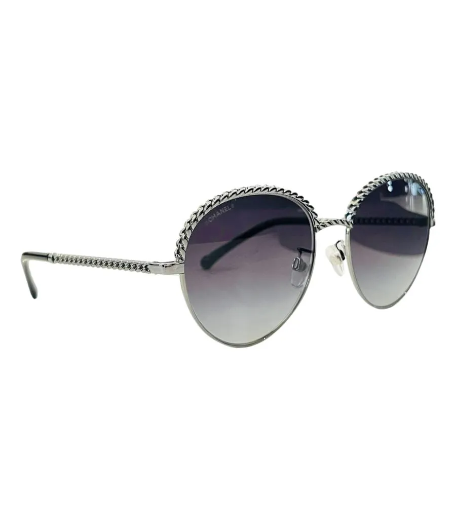 Chanel Pearl Trim Sunglasses With Pearl, Chain & Leather Straps