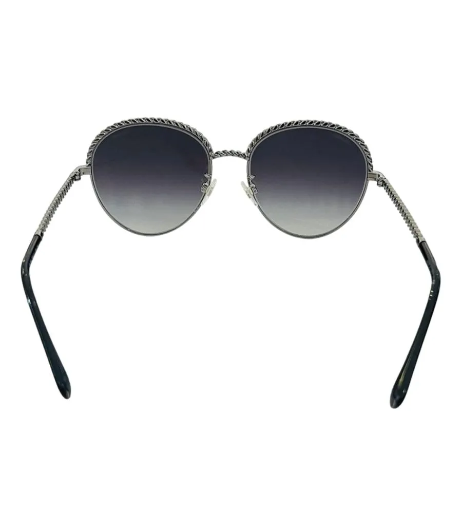 Chanel Pearl Trim Sunglasses With Pearl, Chain & Leather Straps