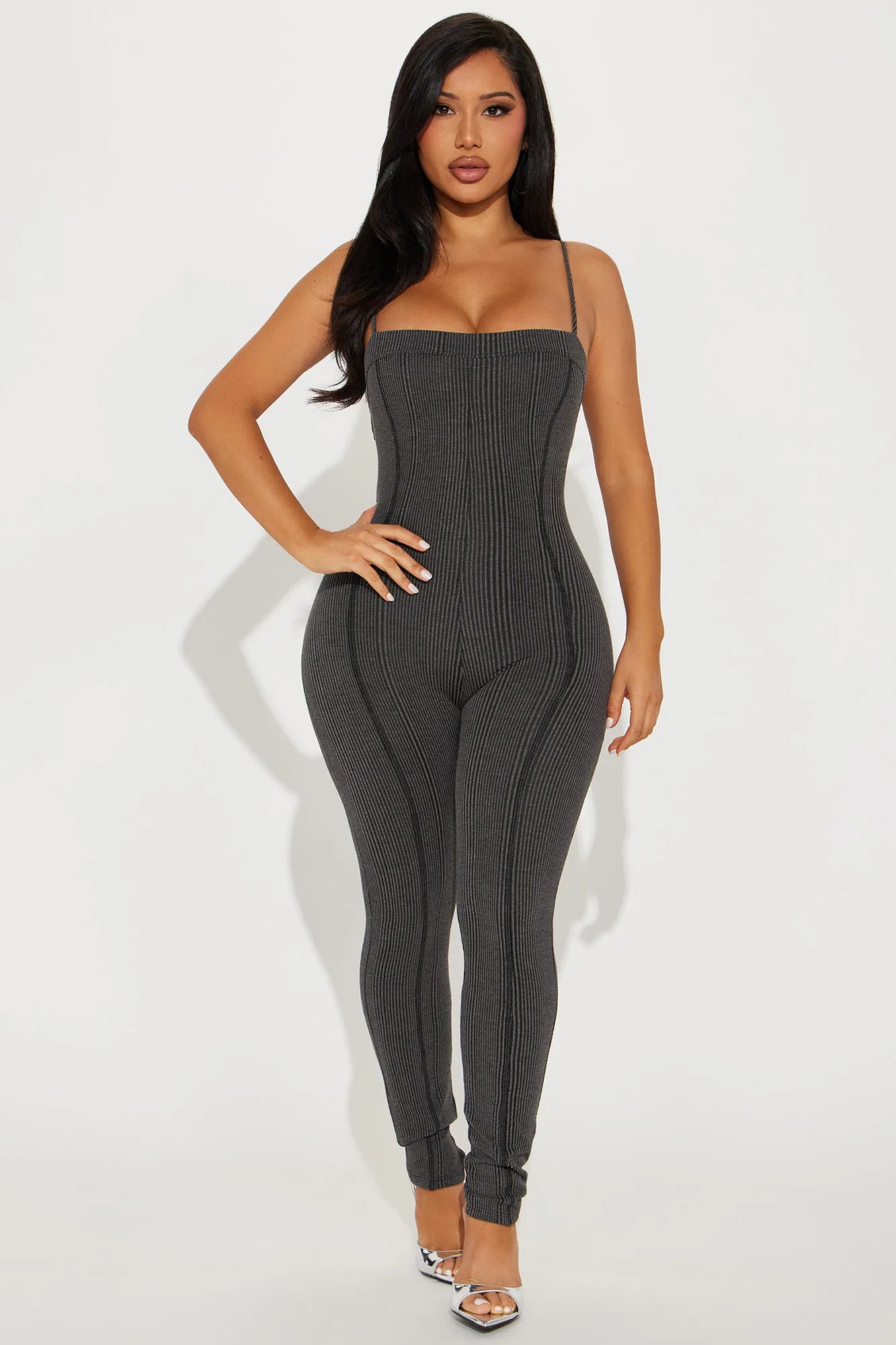 Cobi Ribbed Jumpsuit - Charcoal