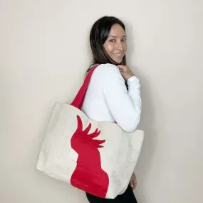 Cockatoo Jute Tote Bag in Red