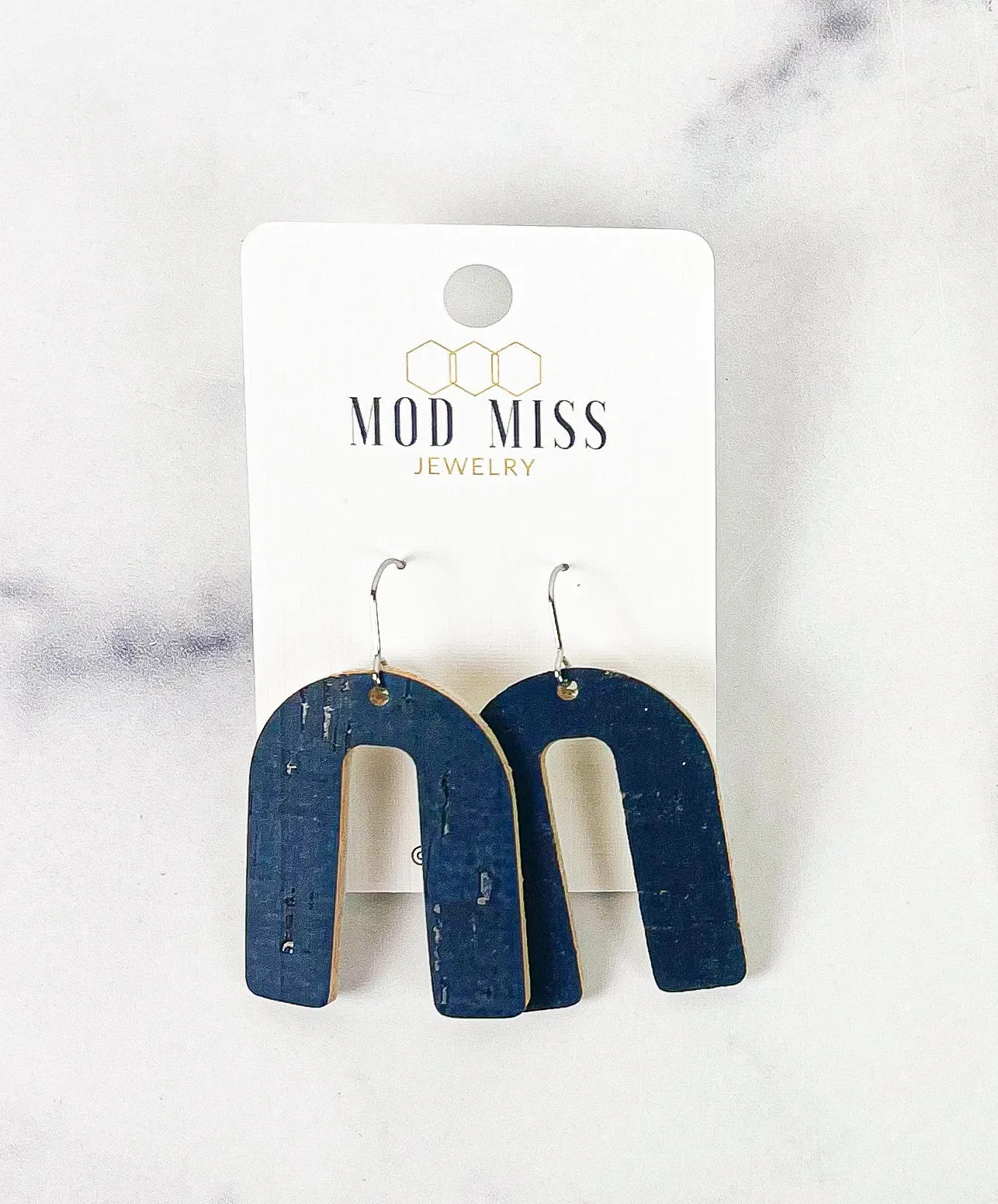 Cork Leather Arch Earring Navy 