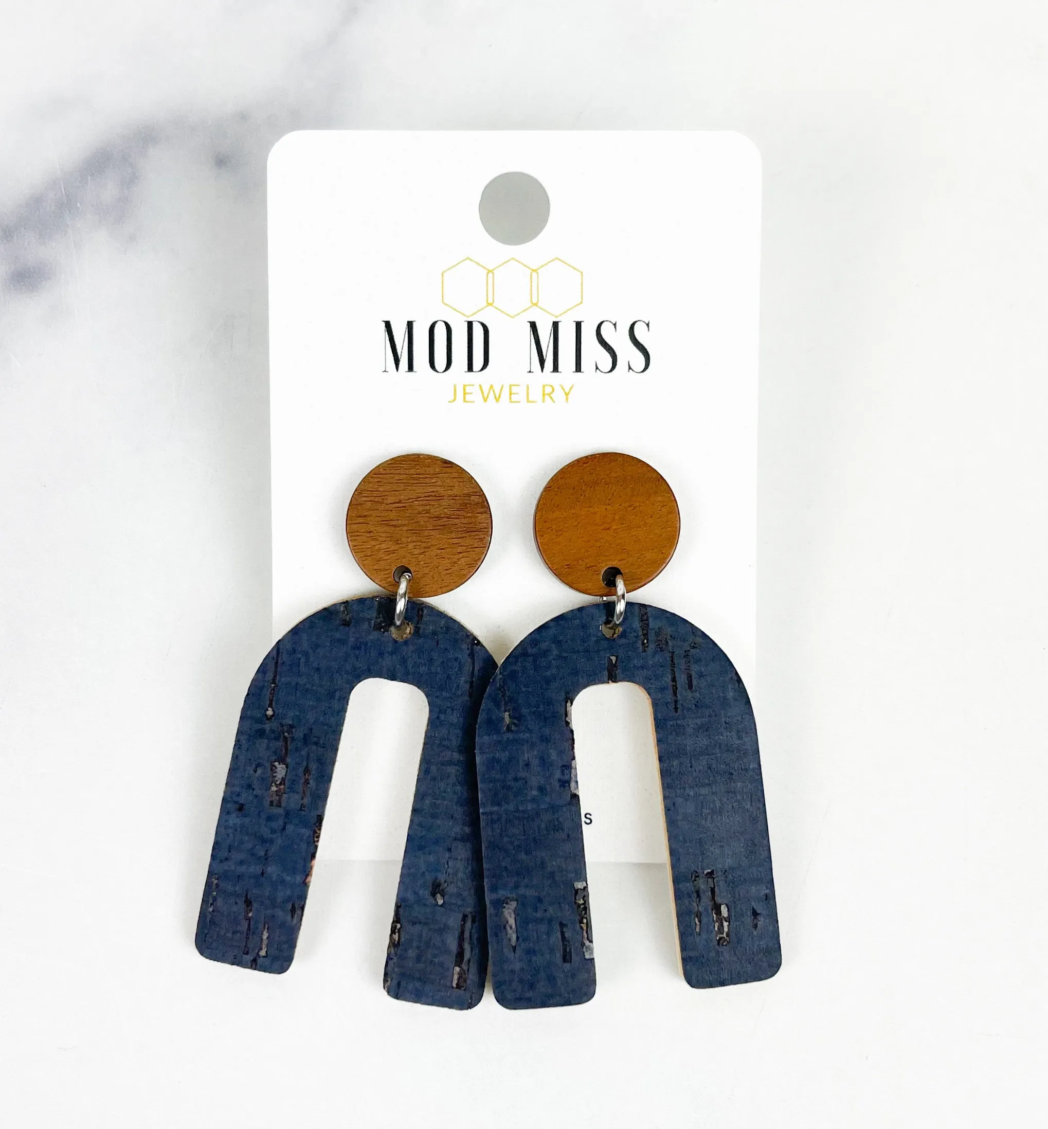 Cork Leather Arch Earring Navy 