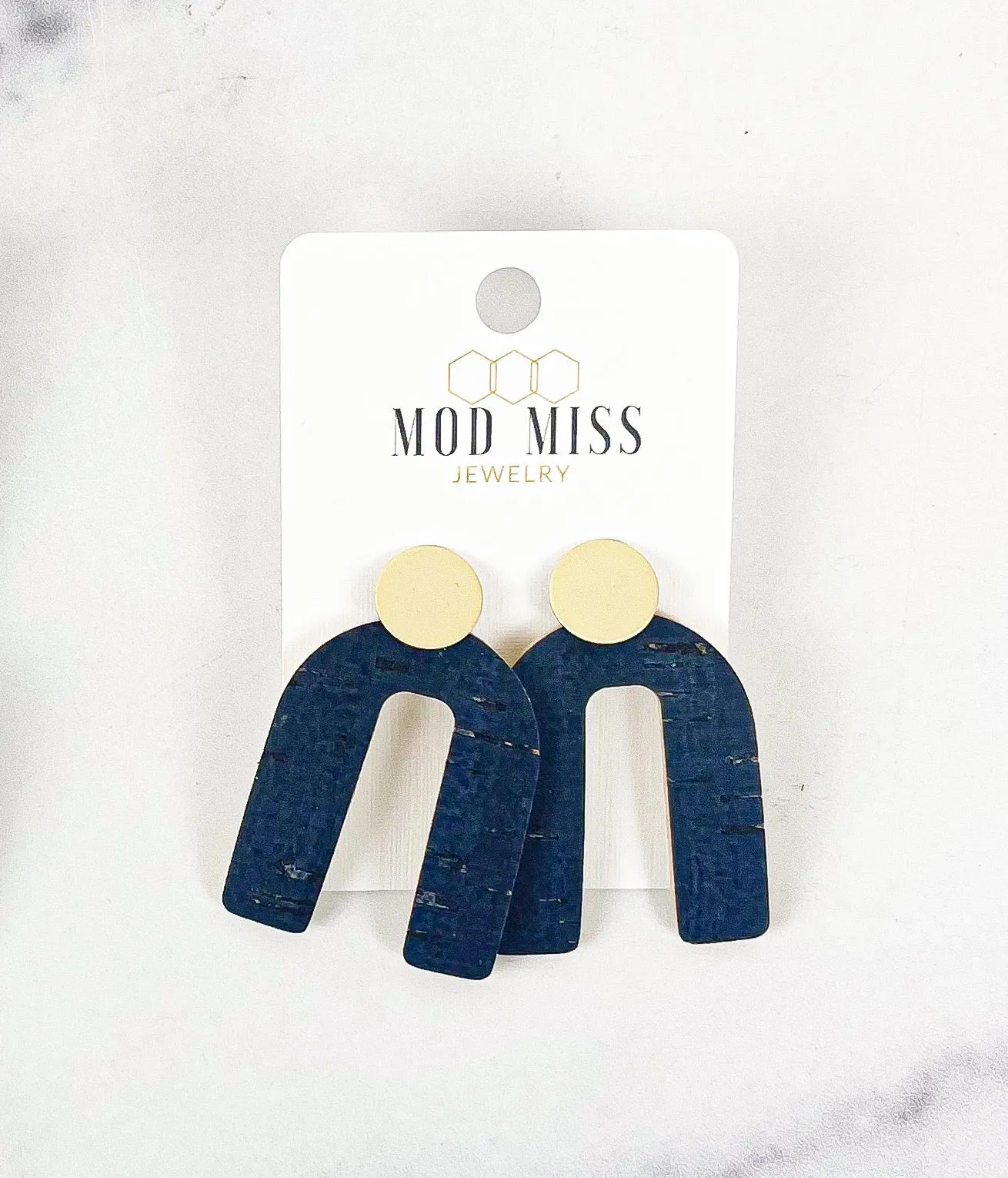 Cork Leather Arch Earring Navy 