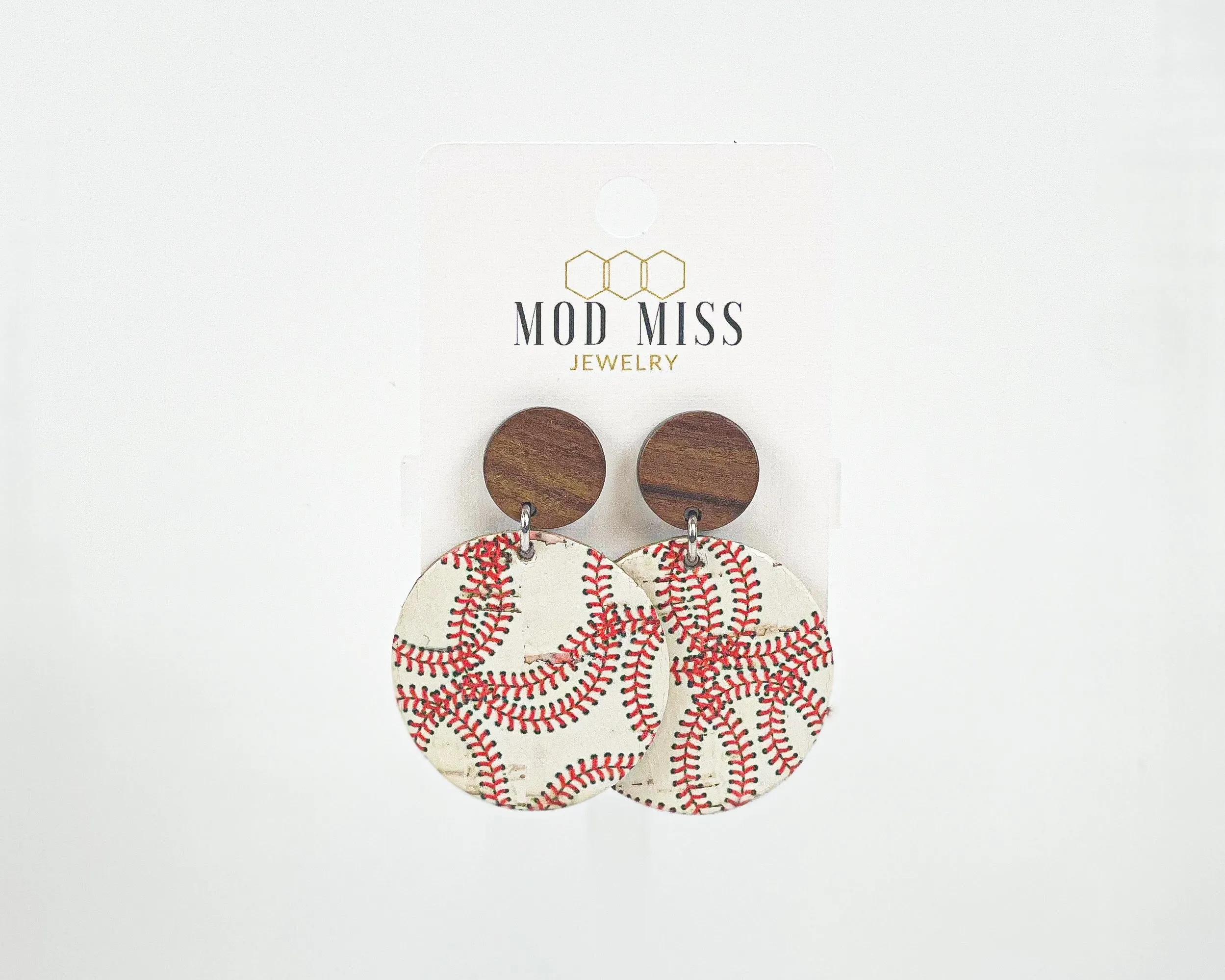 Cork Leather Round Earring Baseball