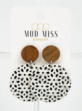 Cork Leather Round Earring Black Deco