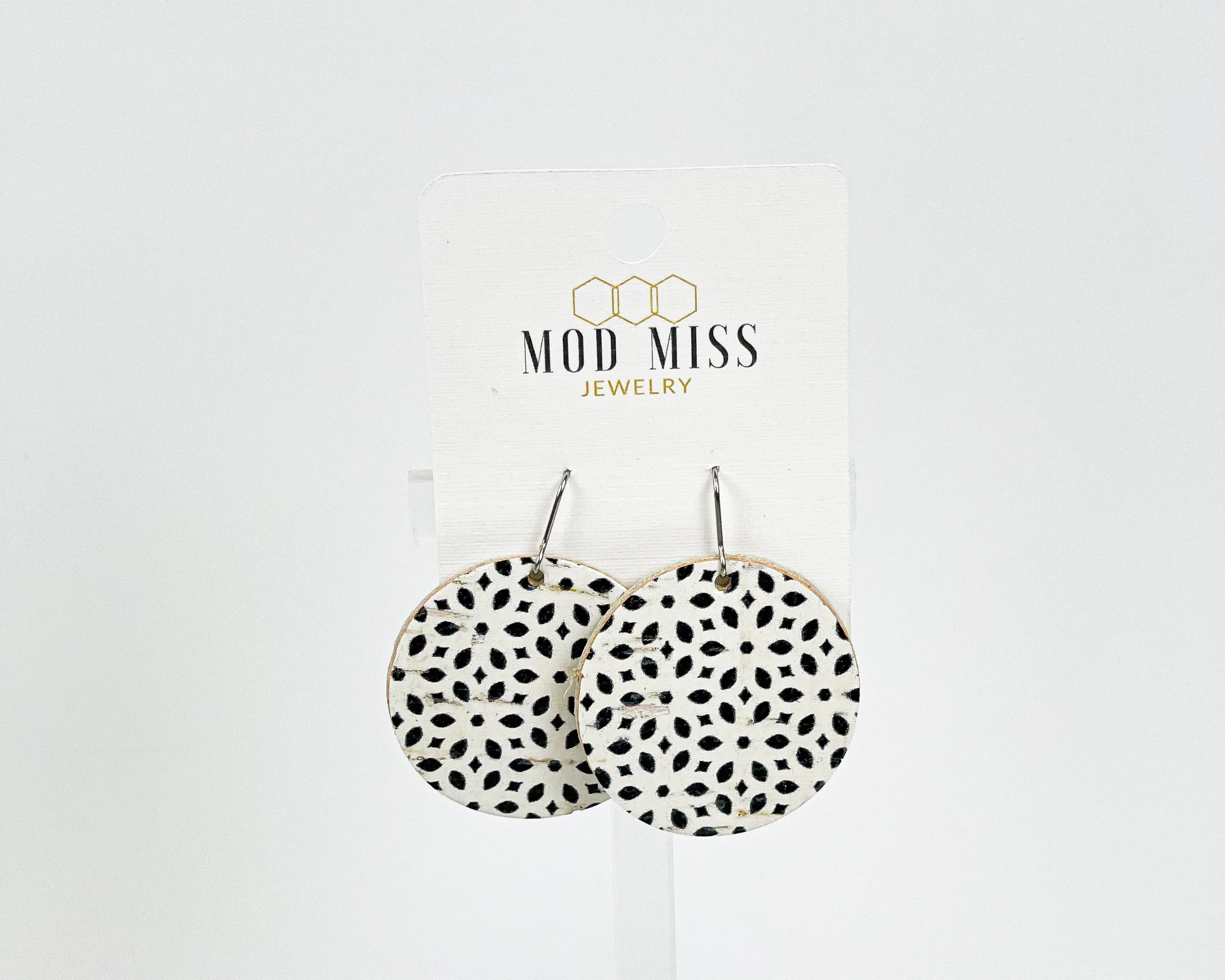 Cork Leather Round Earring Black Deco