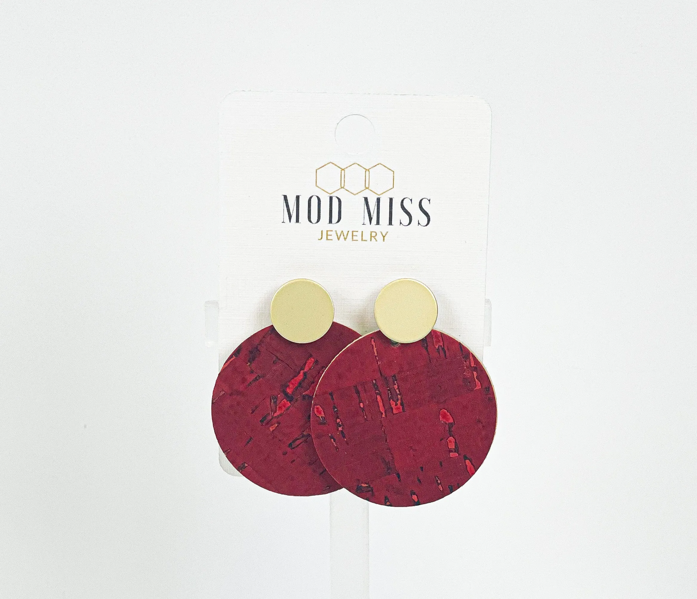 Cork Leather Round Earring Red 