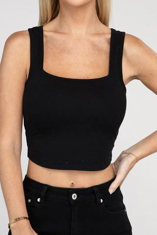 Cotton Square Neck Cropped Cami Top