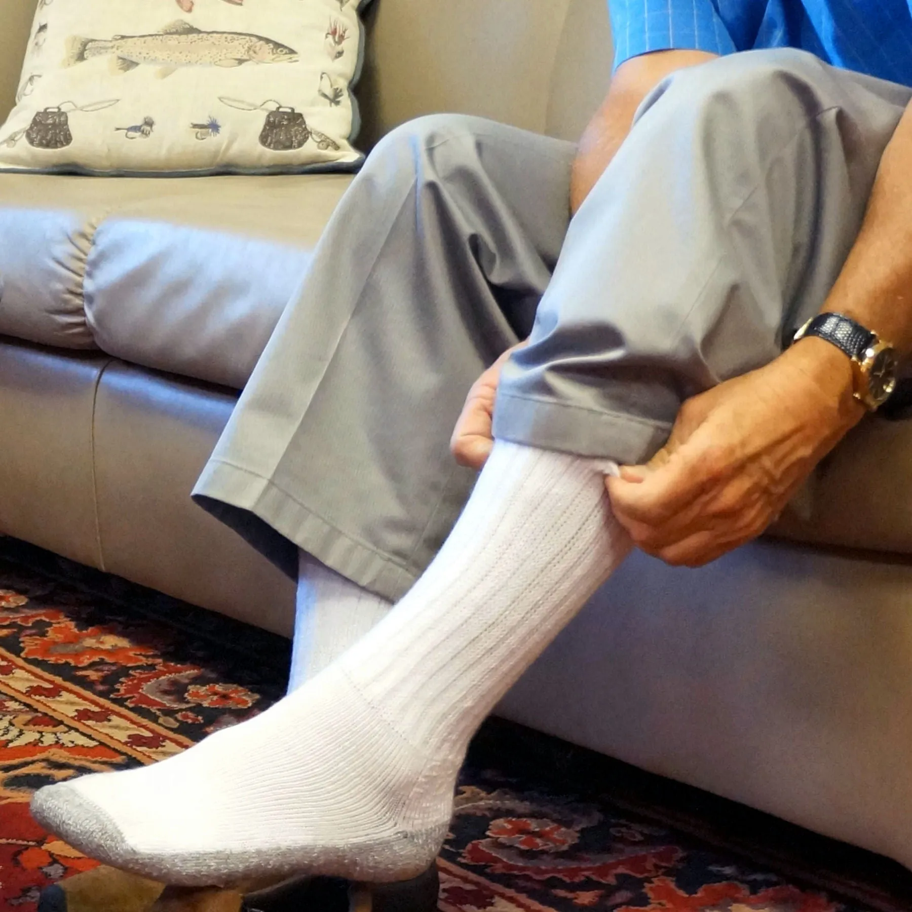 Cozy Diabetic Comfort Relax Fit Heather Blue Crew Socks