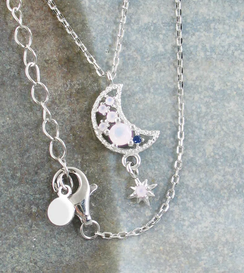 Crescent Moon And Dangling Star Necklace with Cubic Zirconia