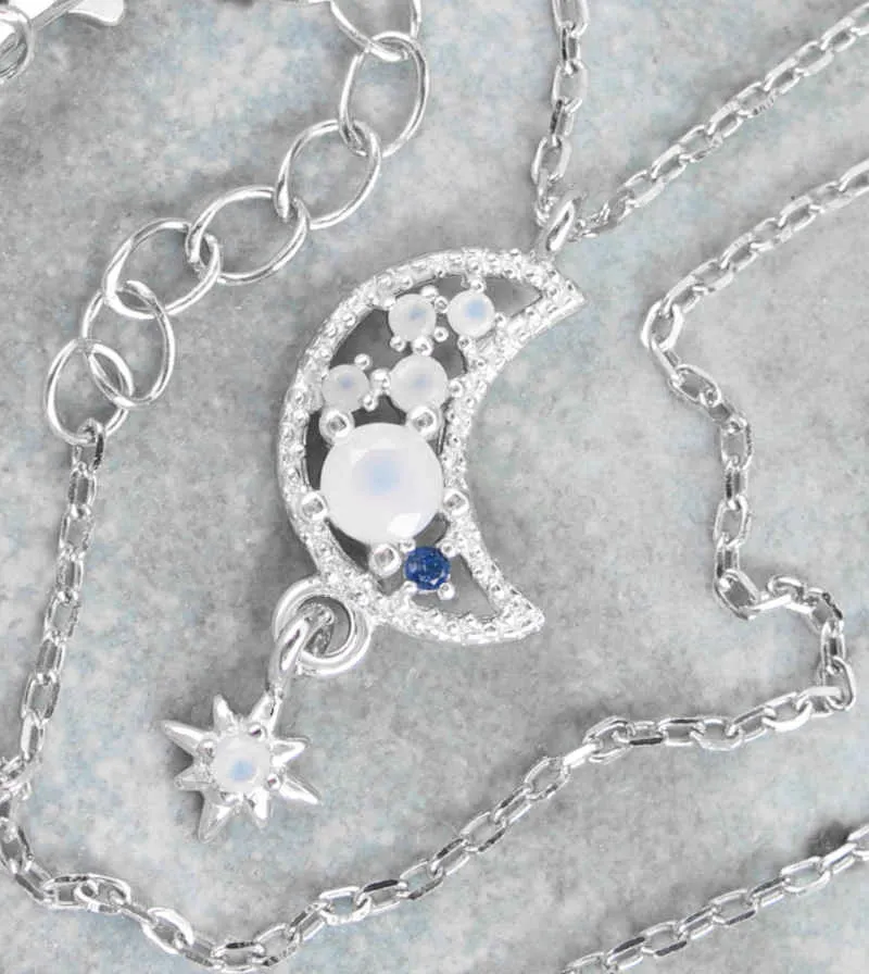 Crescent Moon And Dangling Star Necklace with Cubic Zirconia