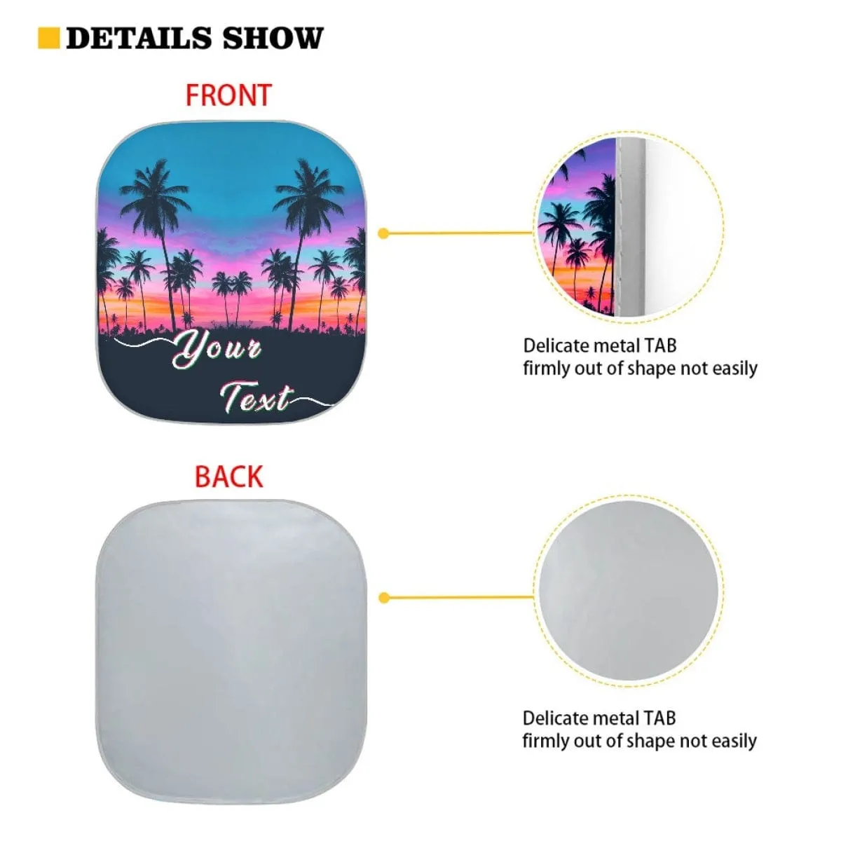 Custom Text Tropical Beach Palm Trees Car Windshield Sun Shade 2-Piece Personalized Car Front Sunshade