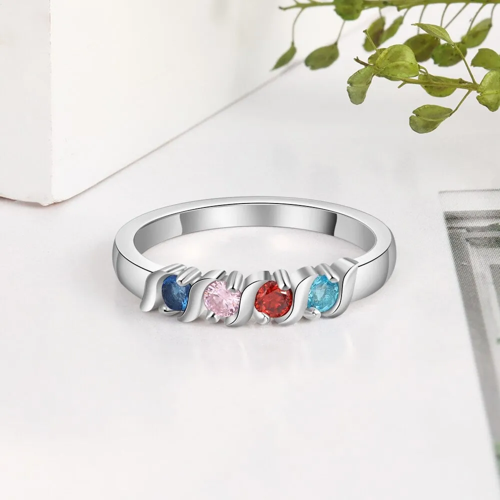 Customized 4 Birthstone Finger Ring