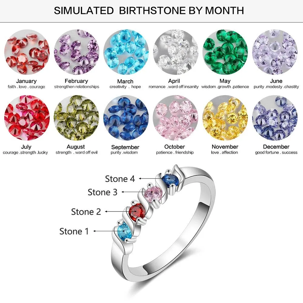 Customized 4 Birthstone Finger Ring