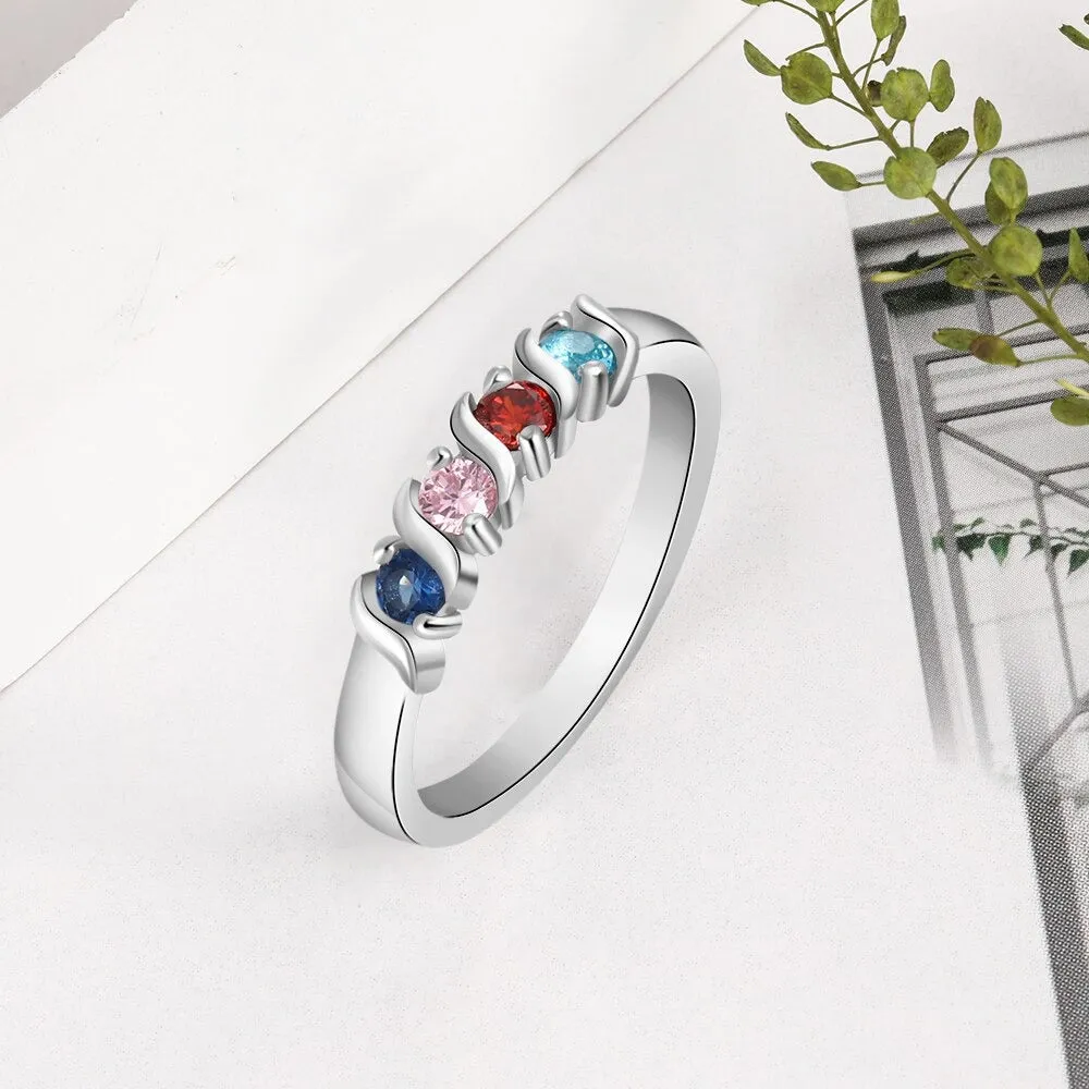 Customized 4 Birthstone Finger Ring