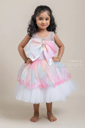 Dazzling Flared Pink Organza Party Wear Frock For Baby Girls