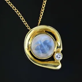 Diamond 18K Gold Man In The Moon Moonstone Pendant