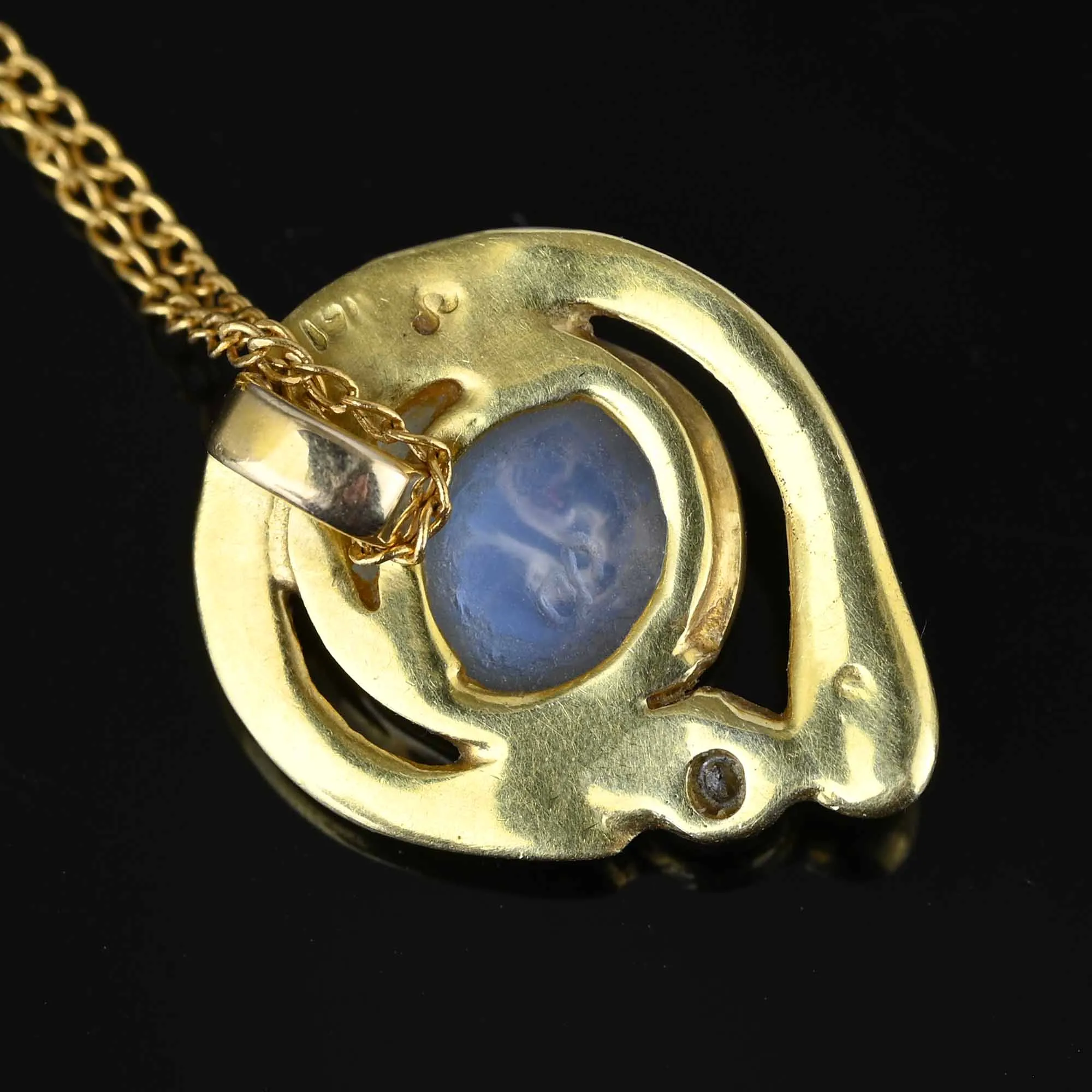 Diamond 18K Gold Man In The Moon Moonstone Pendant