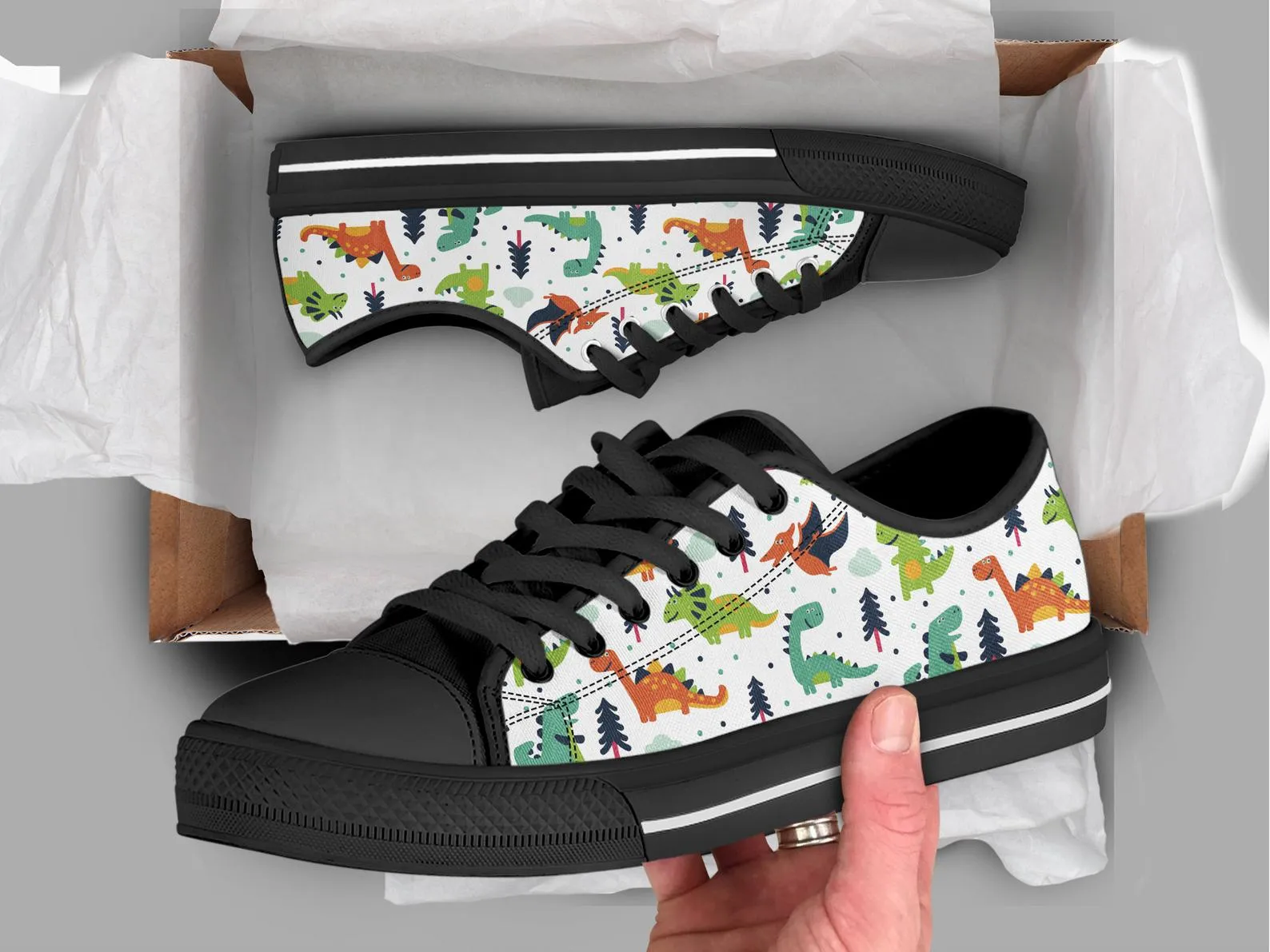 Dinosaur Shoes Dinosaur Sneakers Dinosaur Print Pattern Dinosaur Lover Gifts Custom Low Top Converse Style Sneakers For Adults Women & Men