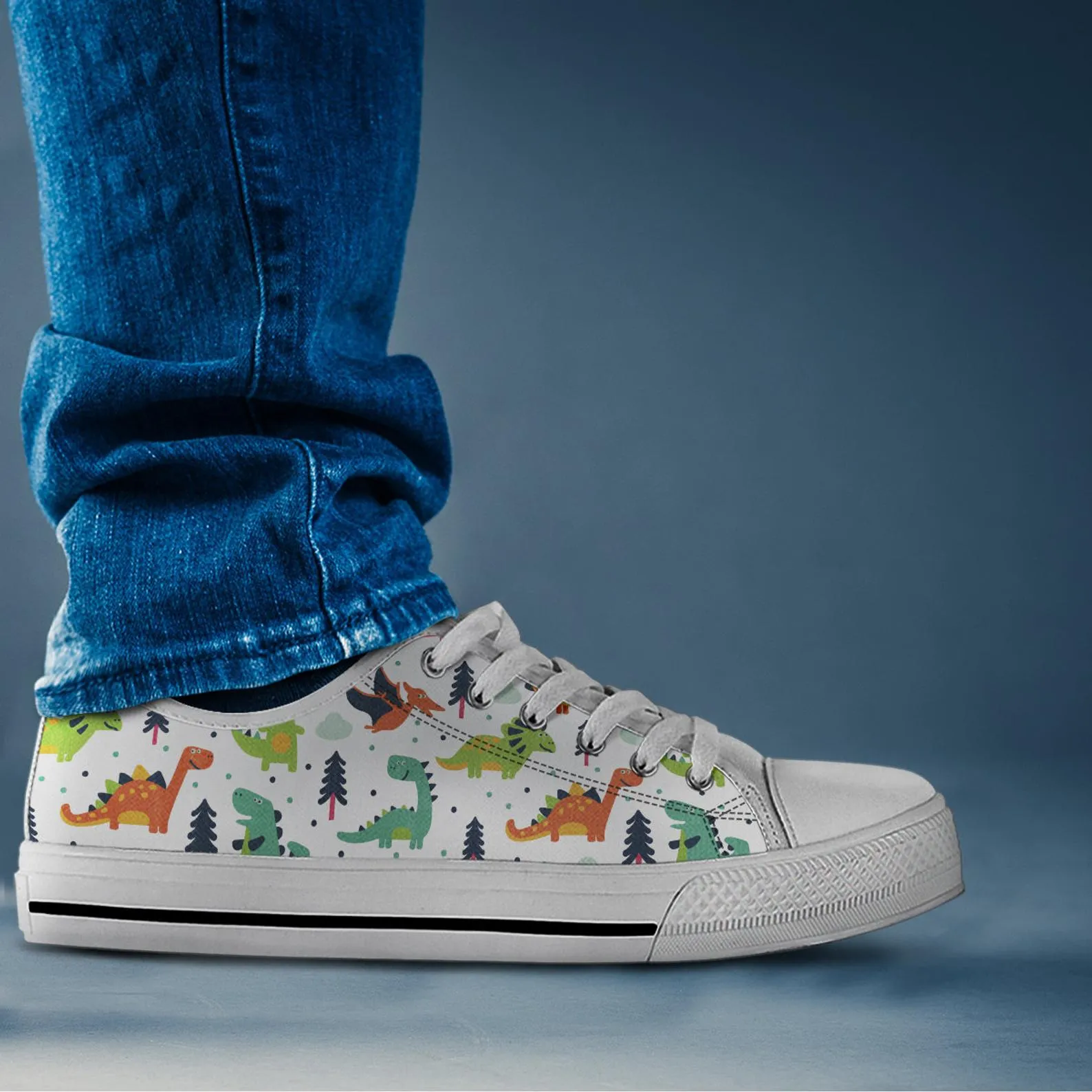 Dinosaur Shoes Dinosaur Sneakers Dinosaur Print Pattern Dinosaur Lover Gifts Custom Low Top Converse Style Sneakers For Adults Women & Men