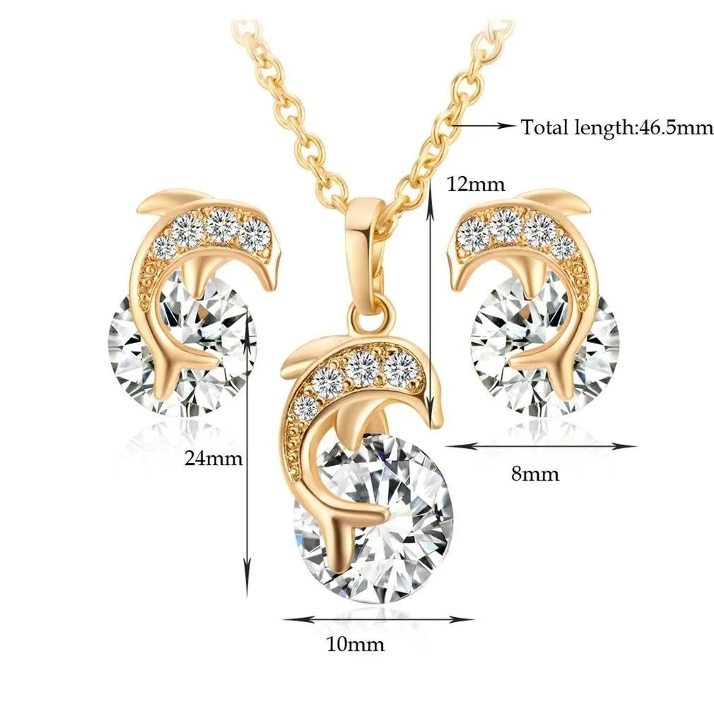 Dolphin Necklace Pendant Rhinestone Earring Studs For Women