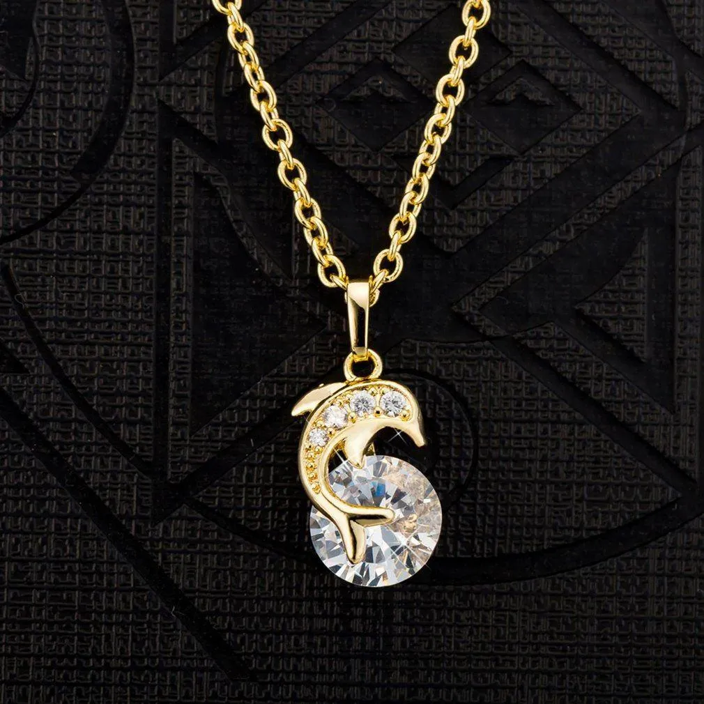 Dolphin Necklace Pendant Rhinestone Earring Studs For Women