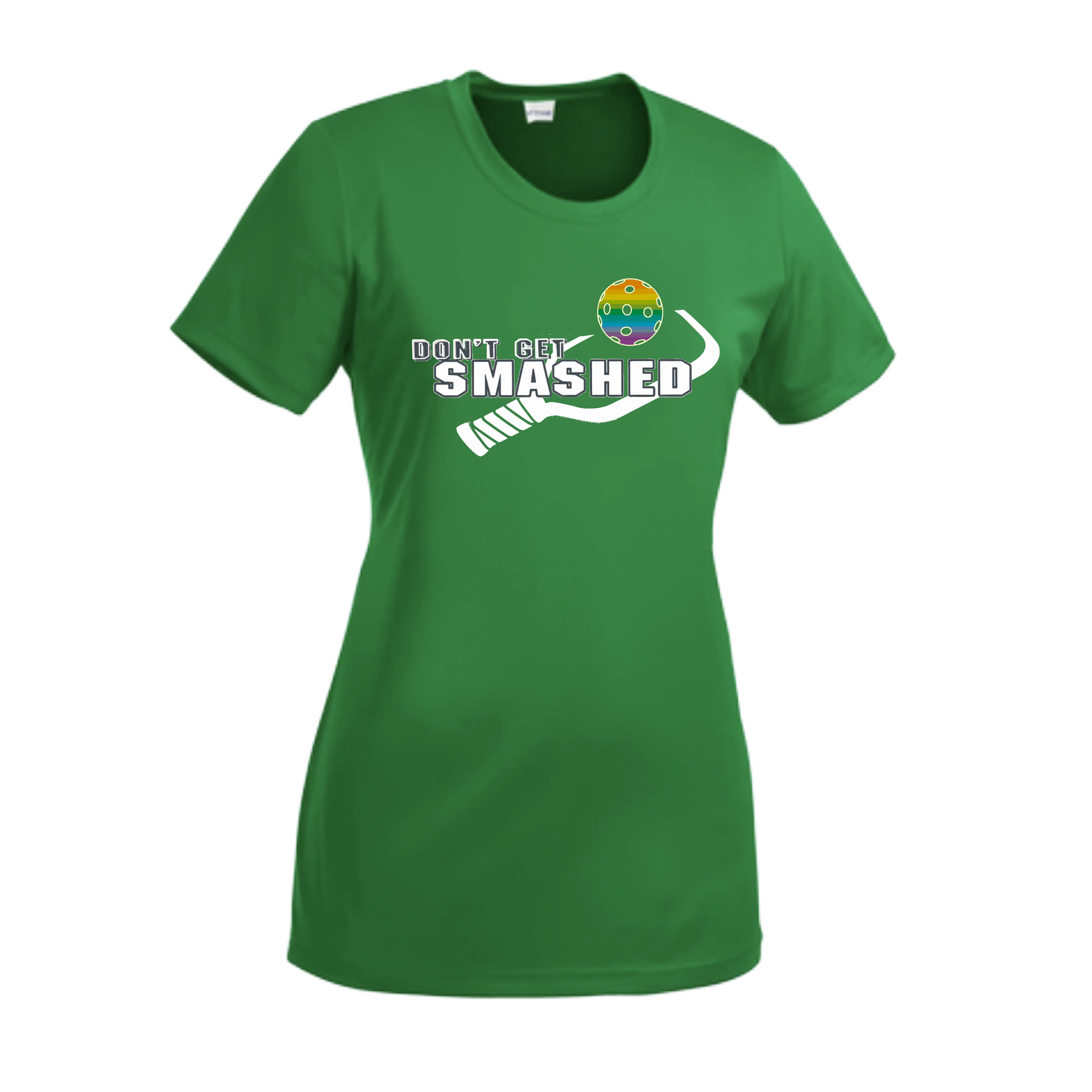 Don't Get Smashed With Pickleballs (Red Green Rainbow) Customizable | Women’s Short Sleeve Crewneck Athletic Shirts | 100% Polyester