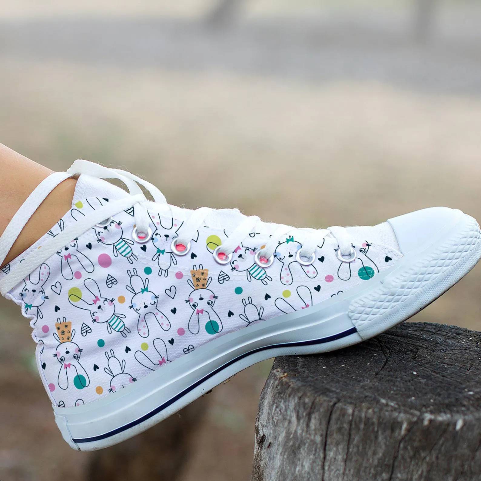 Doodle Rabbit Shoes Rabbit Sneakers Cute Shoes Rabbit Lover Gifts Custom High Top Converse Style Sneakers For Adults Women & Men