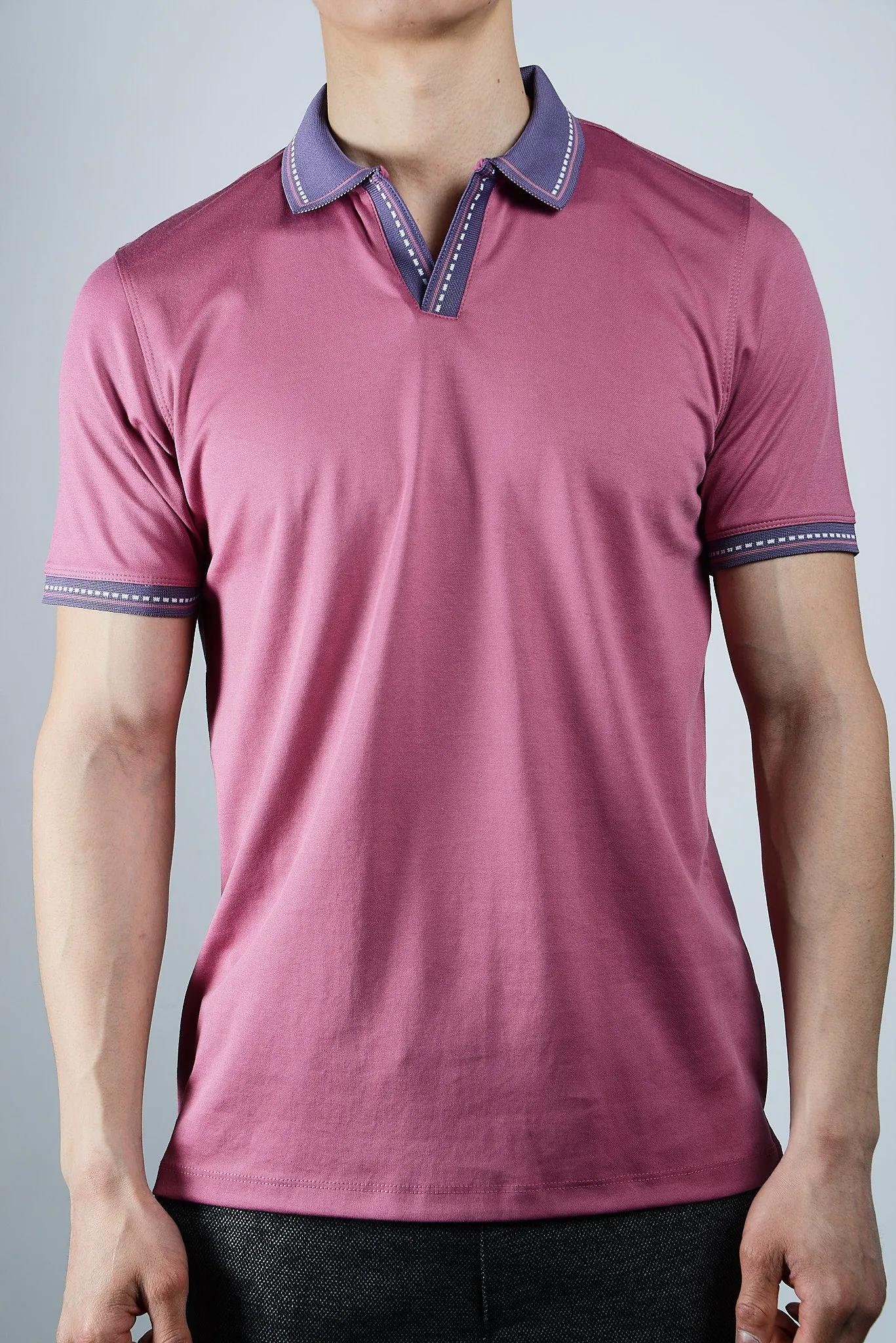 DT Euro Stripe Collar Merc Polo