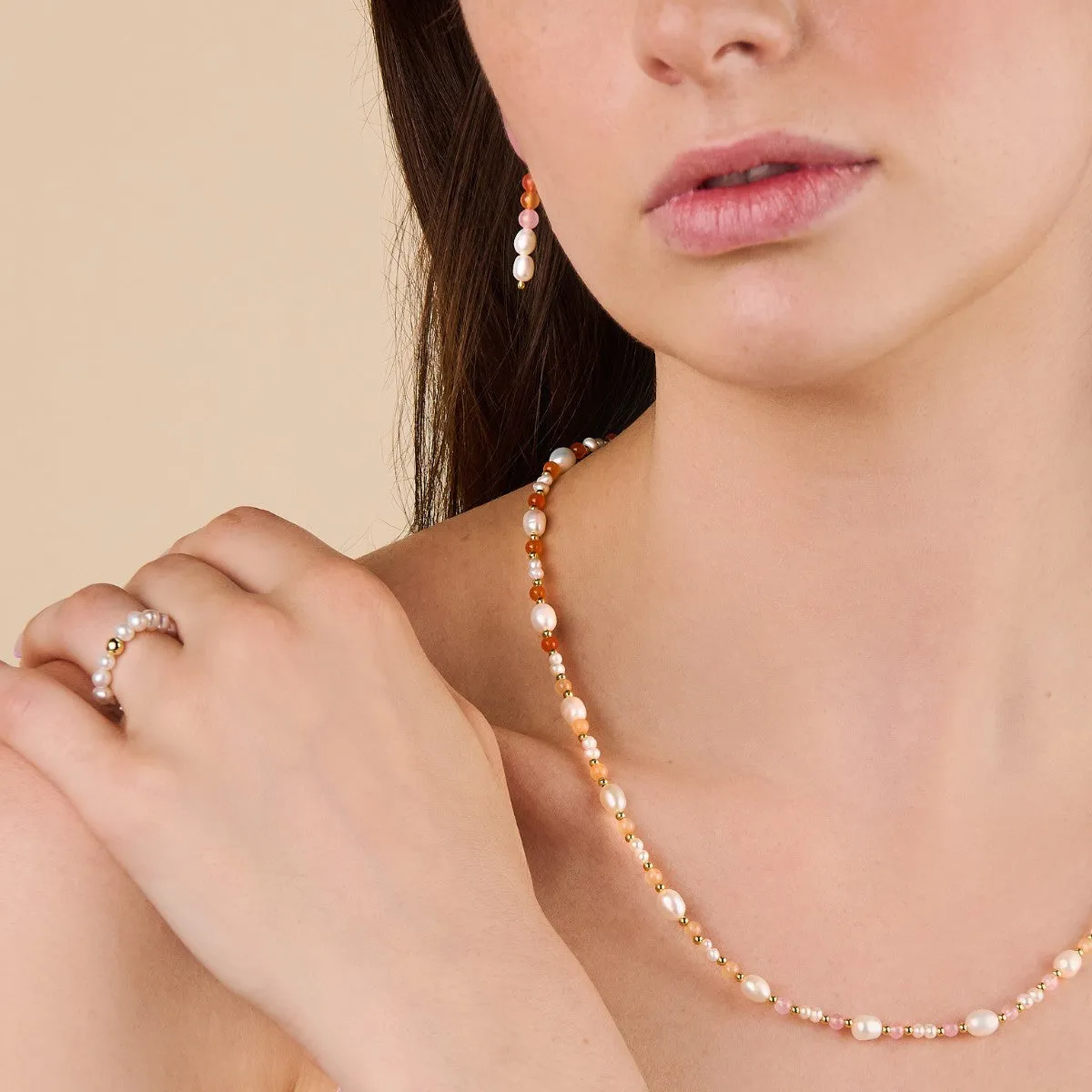 Eliza Pearl Pink Bead Necklace