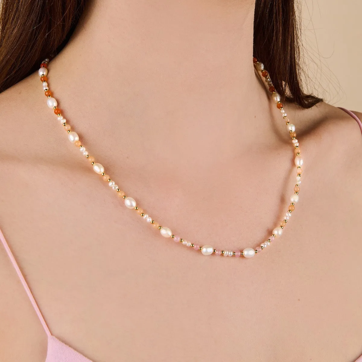 Eliza Pearl Pink Bead Necklace