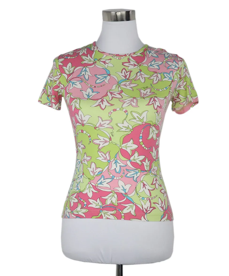 Emilio Pucci Pink & Green Cotton Top sz 2