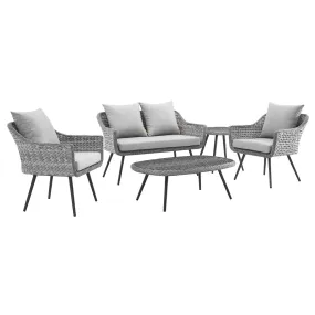 Endeavor 5 Piece Outdoor Patio Wicker Rattan Loveseat Armchair Coffee   Side Table Set