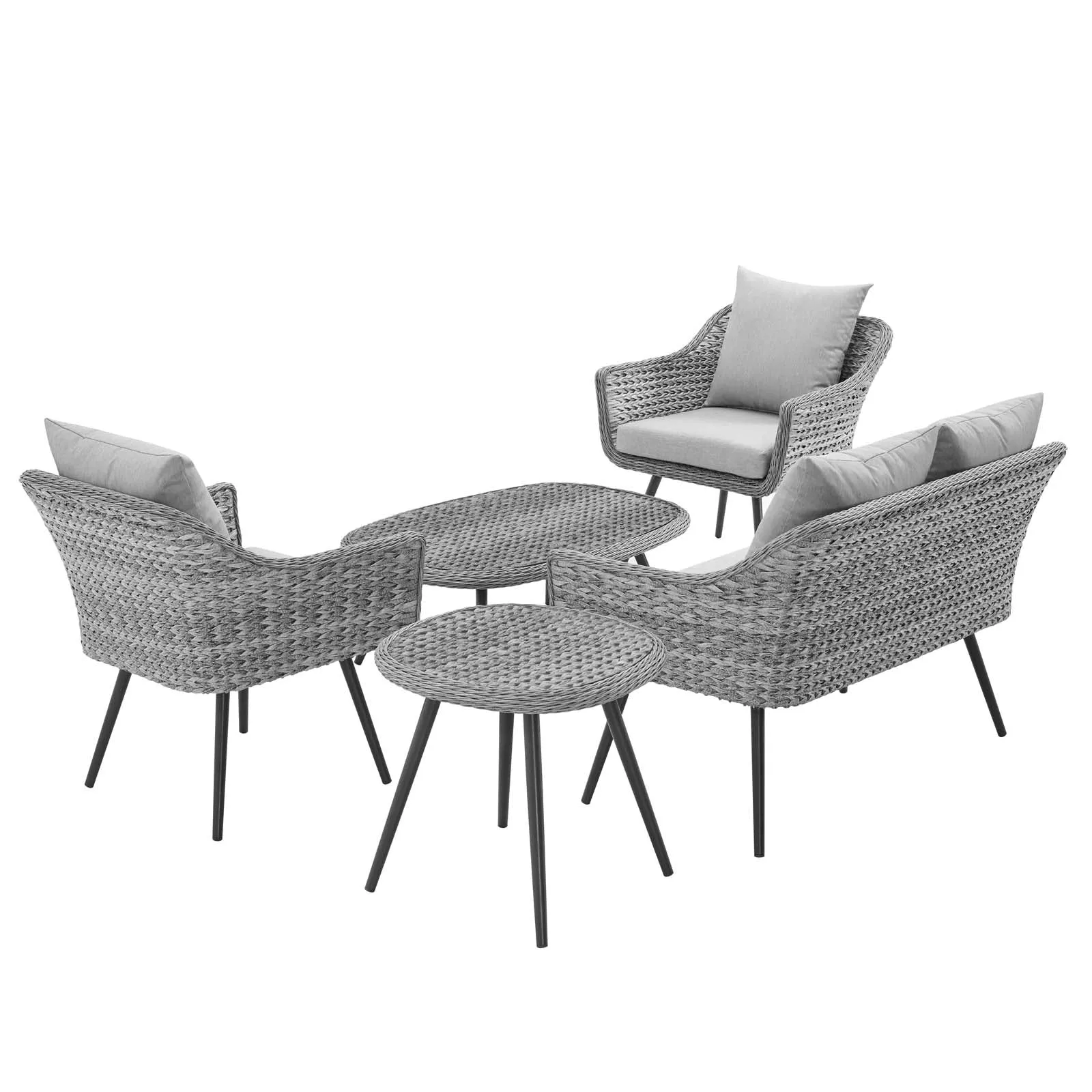 Endeavor 5 Piece Outdoor Patio Wicker Rattan Loveseat Armchair Coffee   Side Table Set