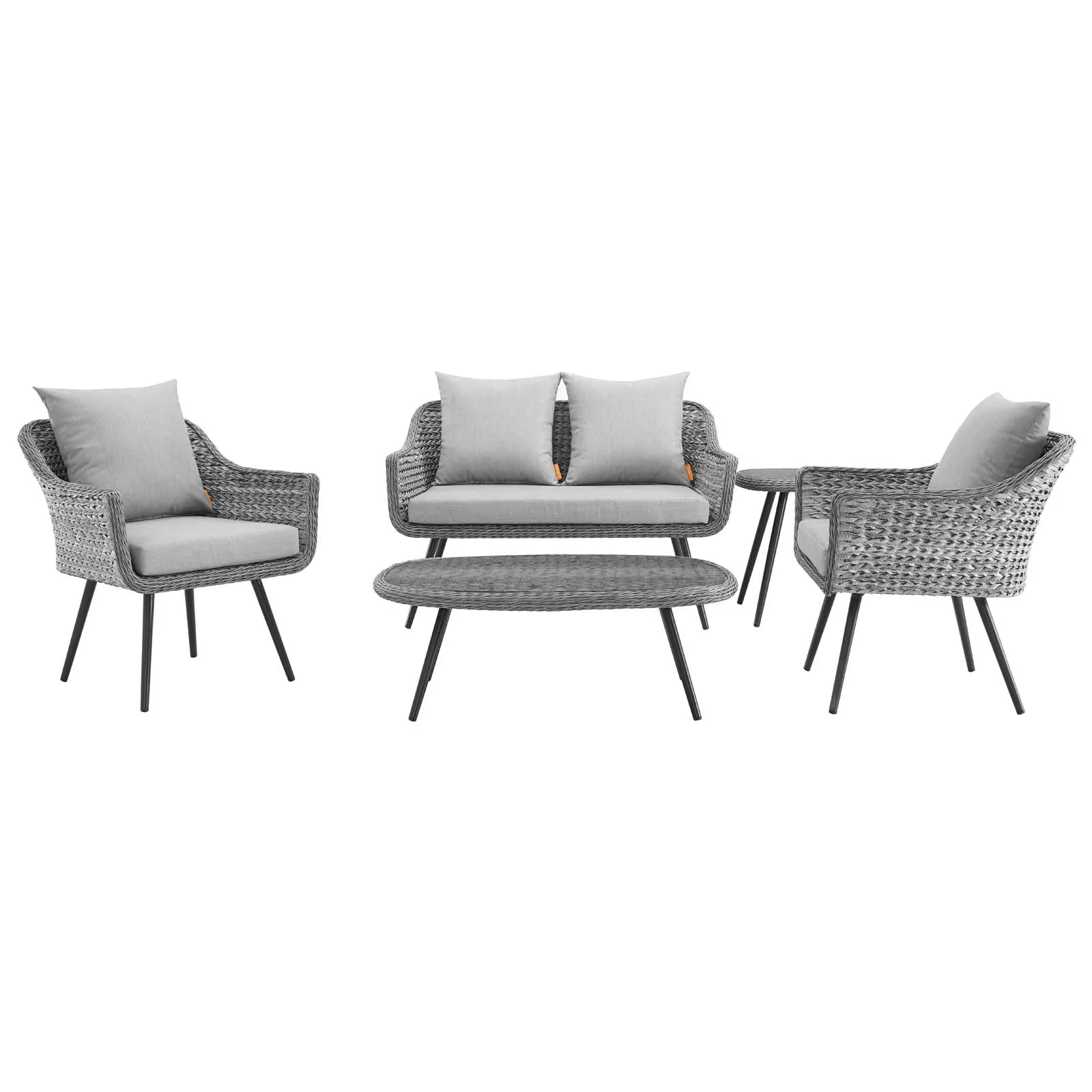 Endeavor 5 Piece Outdoor Patio Wicker Rattan Loveseat Armchair Coffee   Side Table Set