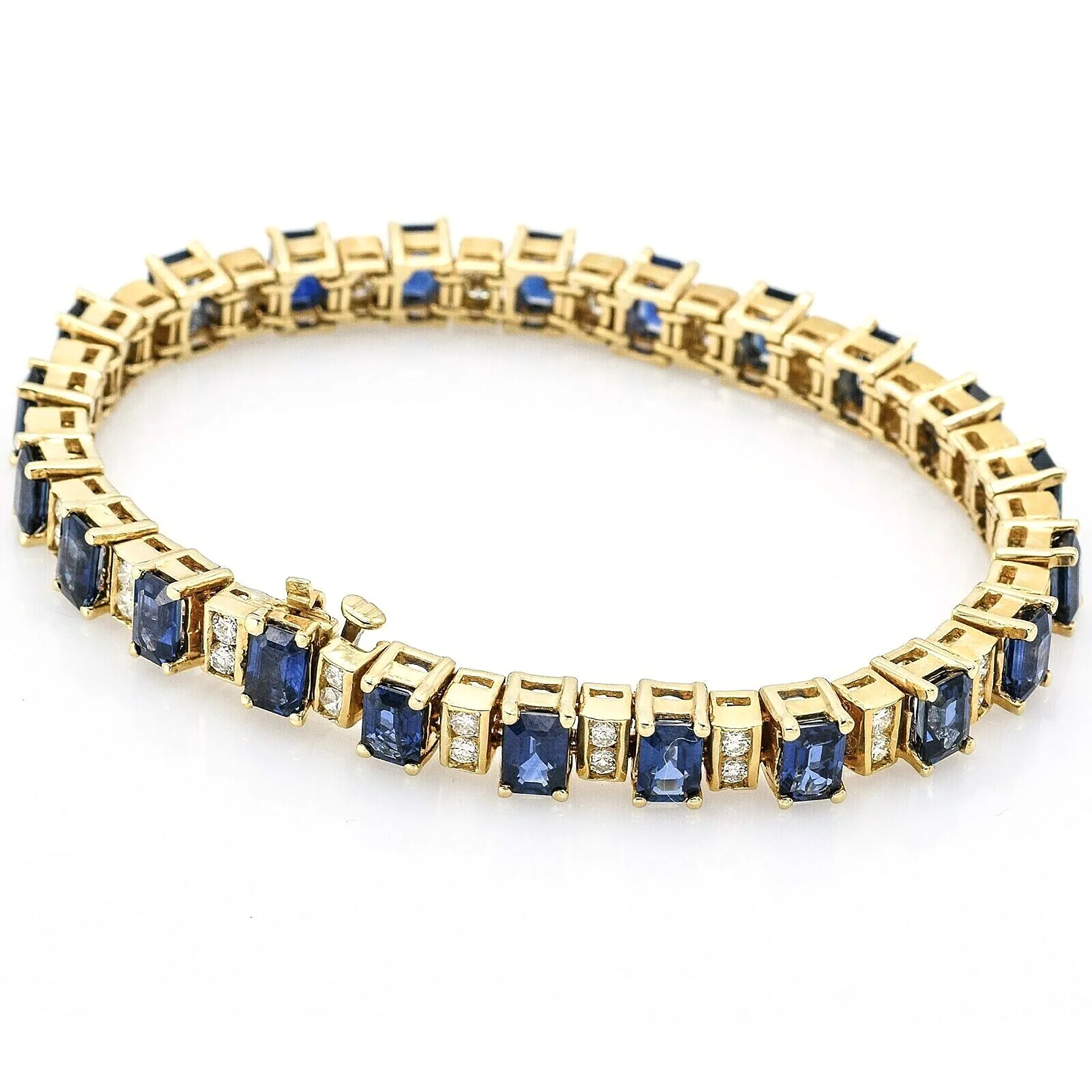 Estate 14K Yellow Gold Sapphire & Diamond Tennis Bracelet