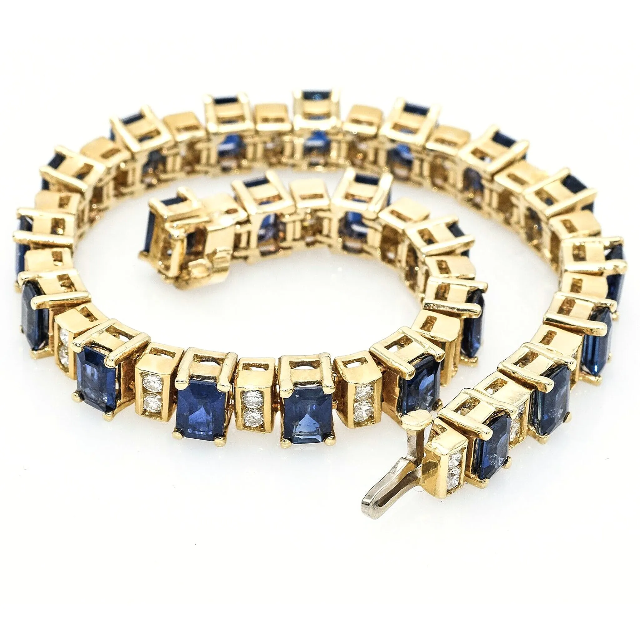 Estate 14K Yellow Gold Sapphire & Diamond Tennis Bracelet