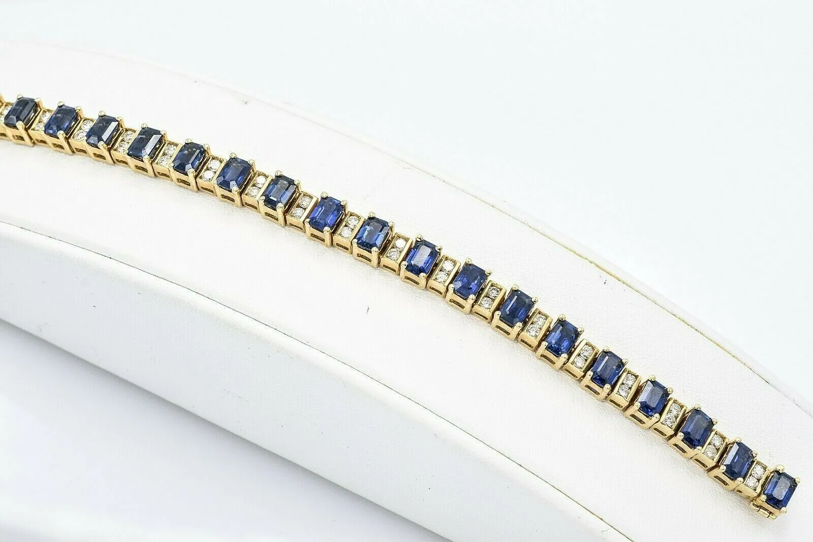 Estate 14K Yellow Gold Sapphire & Diamond Tennis Bracelet