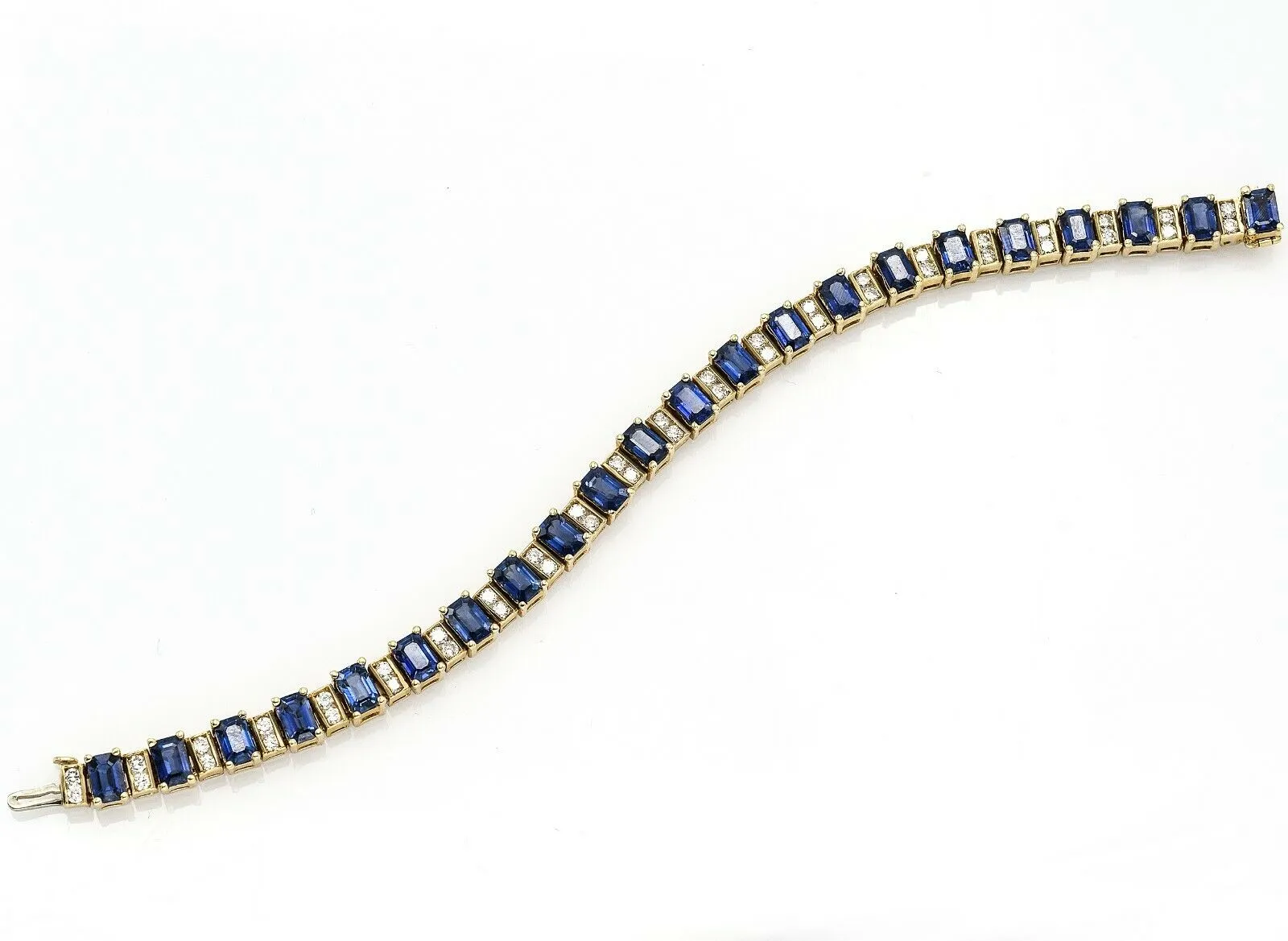 Estate 14K Yellow Gold Sapphire & Diamond Tennis Bracelet