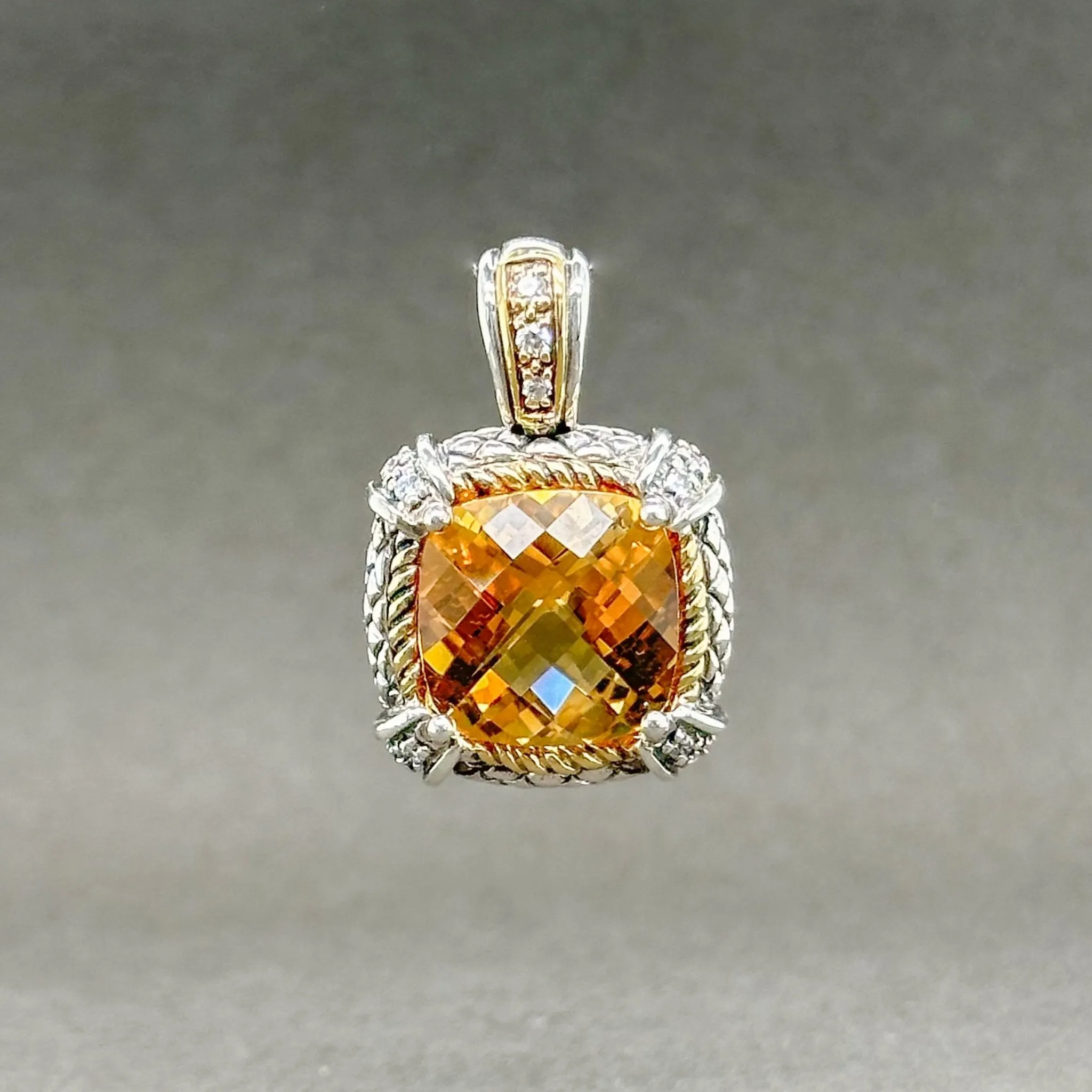 Estate Andrea Candela SS Citrine & Diamond Enhancer Pendant