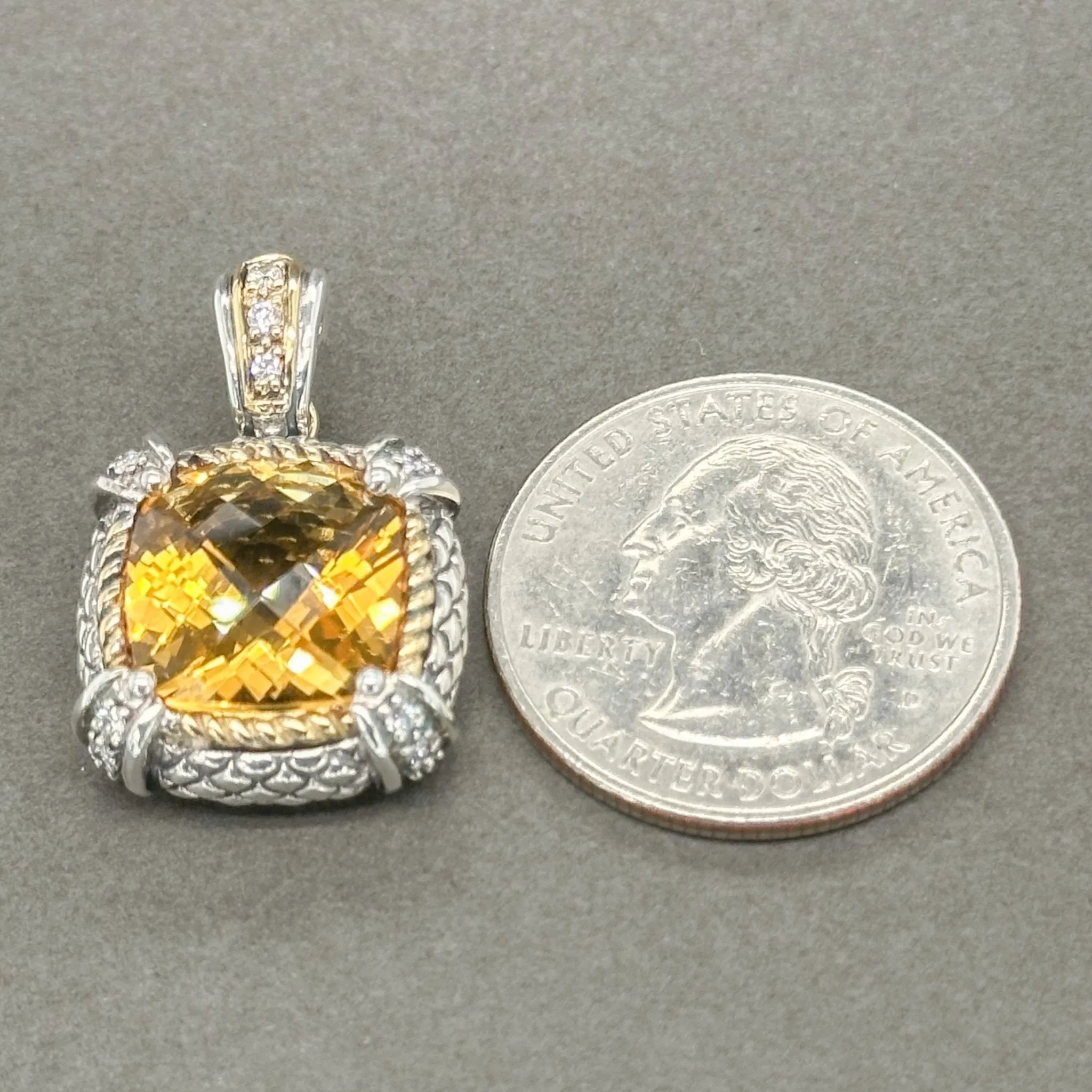 Estate Andrea Candela SS Citrine & Diamond Enhancer Pendant