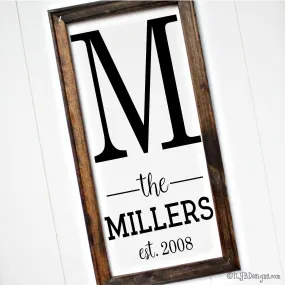 FAMILY NAME & INITIAL Framed Canvas Sign - Family Established Custom Canvas Sign - Personalized Family Sign