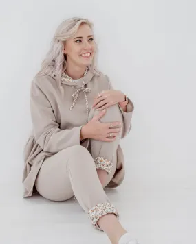 Floral Tracksuit Top in Beige