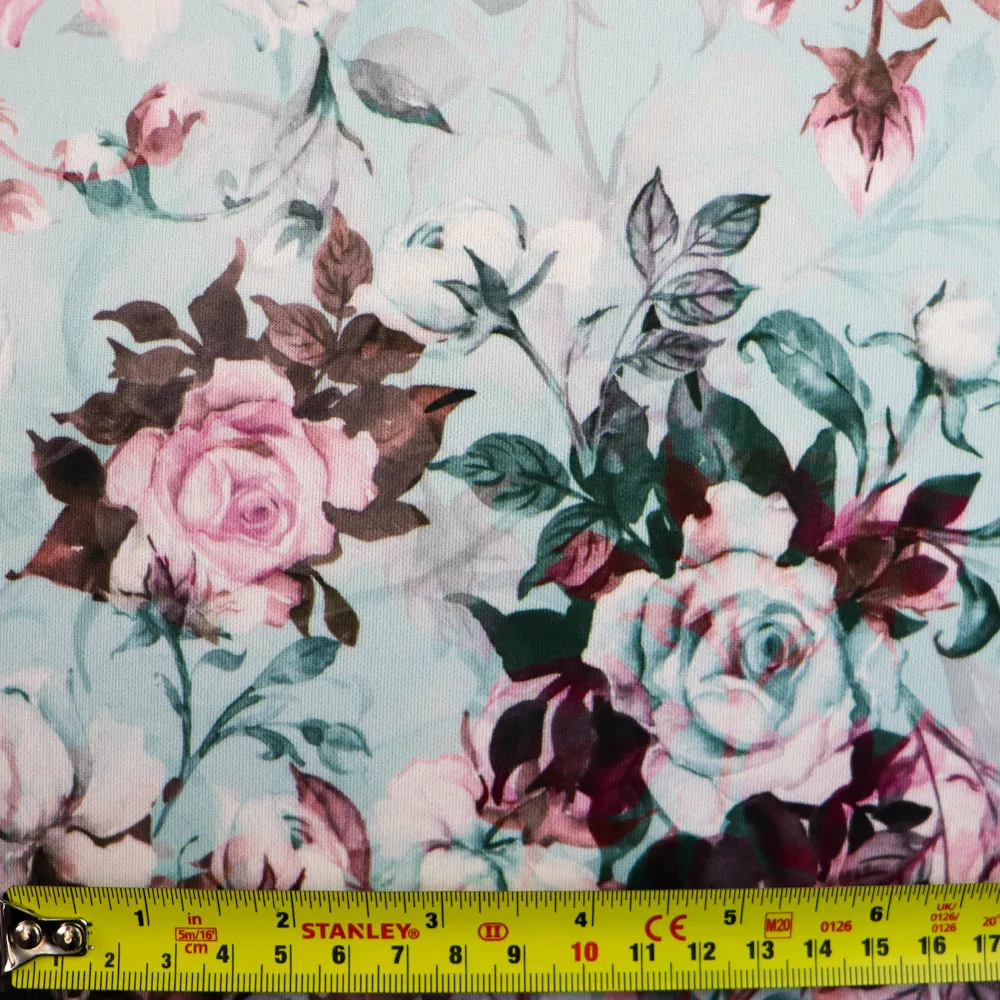 FS1005 Rose Bouquet Scuba Stretch Knit Fabric Mint