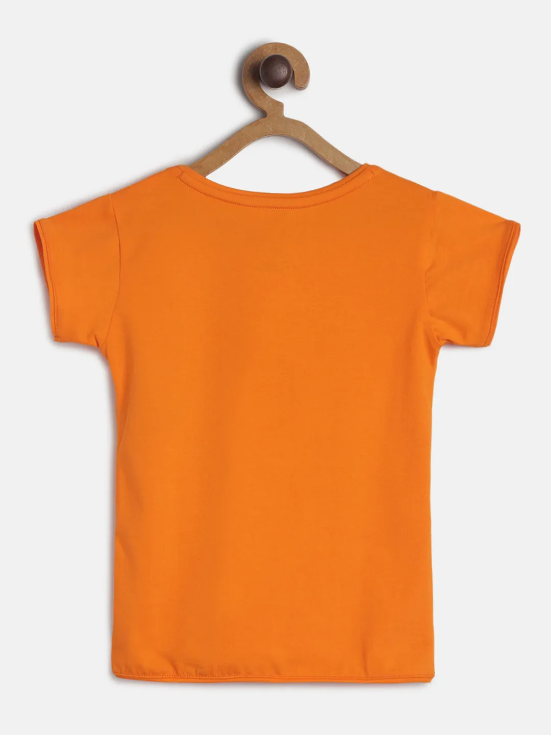 Girls Orange Regular Fit Cotton T-shirt