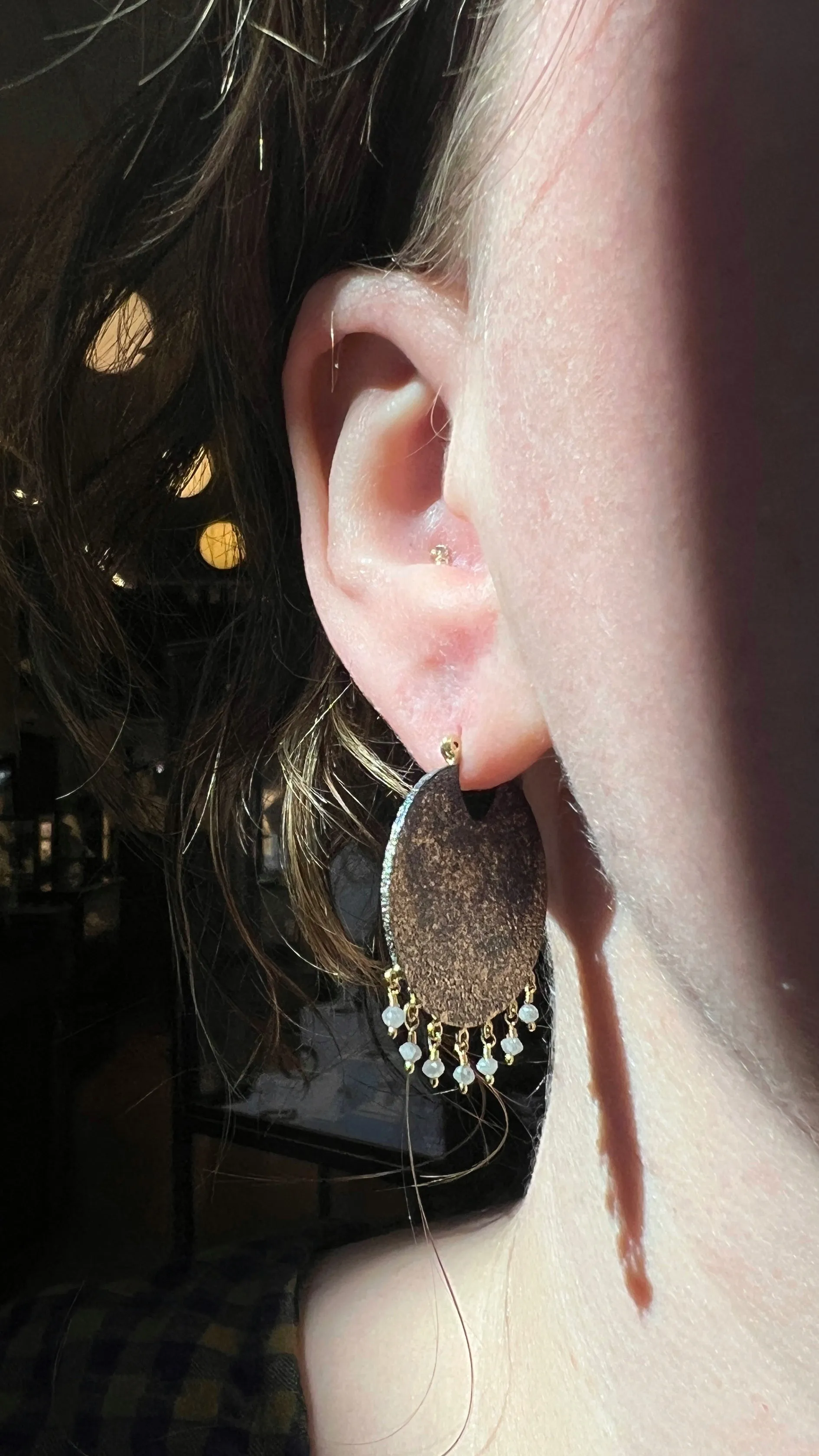 Gold Dust Disc Earrings with Diamond Beads