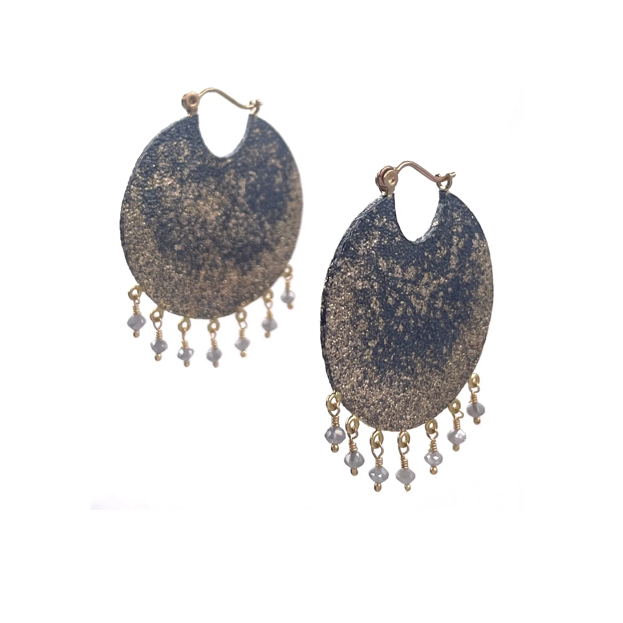 Gold Dust Disc Earrings with Diamond Beads